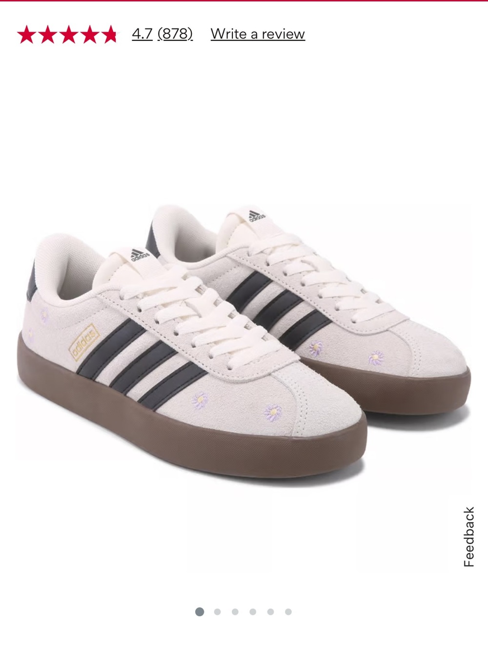 NWT ADIDAS VL Court 3.0 off white/light purple suede upper w/ embroidered daisy
